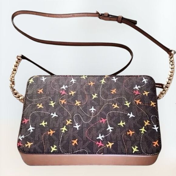 MICHAEL KORS JET SET Brown Multi East West Airplane Print Crossbody Bag $198 NWT - Picture 6 of 7